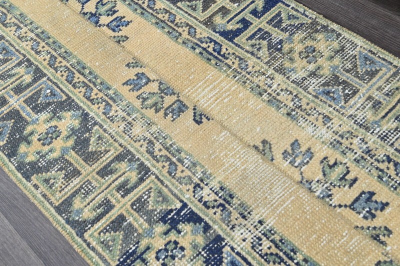 Vintage Turkish Runner Rug 2x5ft Wool Anatolian Handmade Hallway Oushak BEIGE gallery