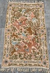 Vintage Handmade Aubusson Rug pictorial Chain Stitch Needlepoint Rug 2×4 ft