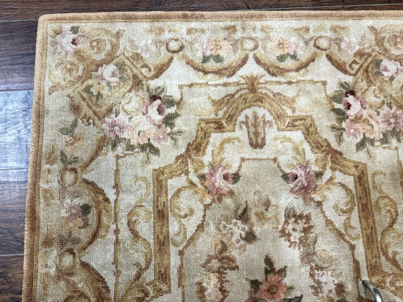 Chinese Aubusson Rug 3.6 x 5 Beige Gold Handmade Vintage Elegant Wool Carpet gallery