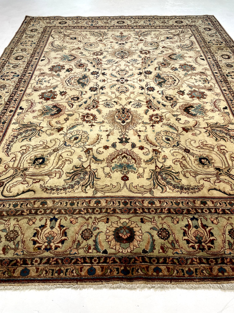 Antique Oriental Hand-Knotted Wool Area Rug Ivory/Green/Blue 9'7" x 12'10"
