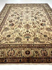 Antique Oriental Hand-Knotted Wool Area Rug Ivory/Green/Blue 9’7″ x 12’10”