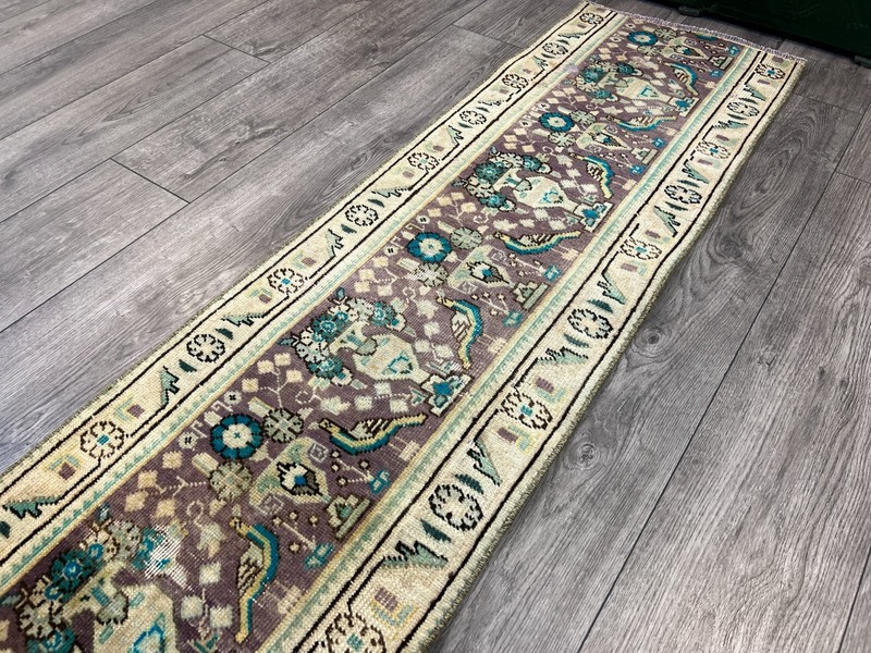 Vintage Runner Rug, Persian Rug, Entry Rug, Hallway Rug, Wool Rug, 1.4 x 7.6 ft gallery