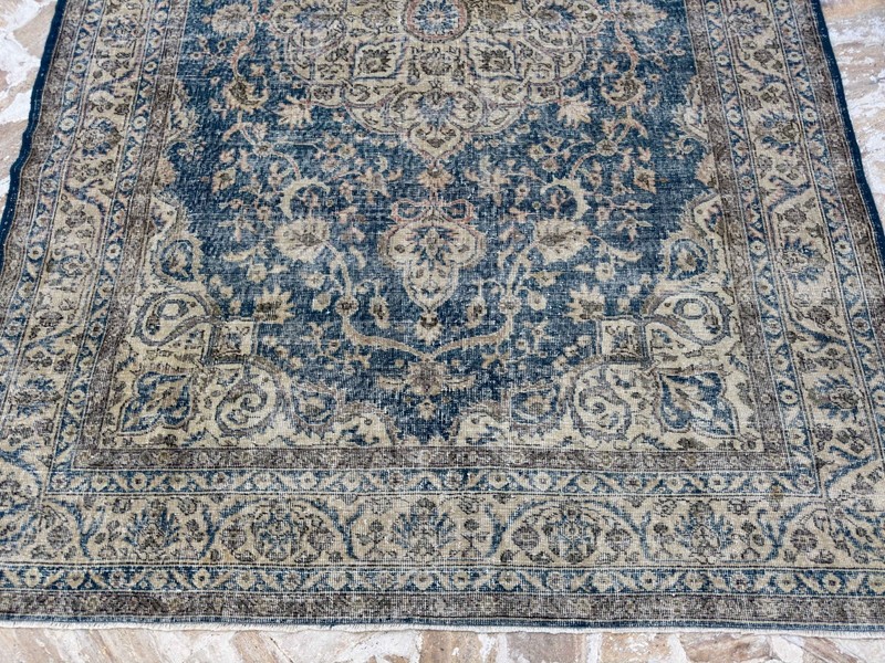 7x10 Blue Medallion Rug – Vintage Turkish Area Carpet Handknotted Wool gallery