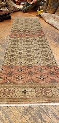 1930-1939’s Antique Wool Pile Muted Natural Dye Bunyan Runner Rug 2’6″ x 9’6″