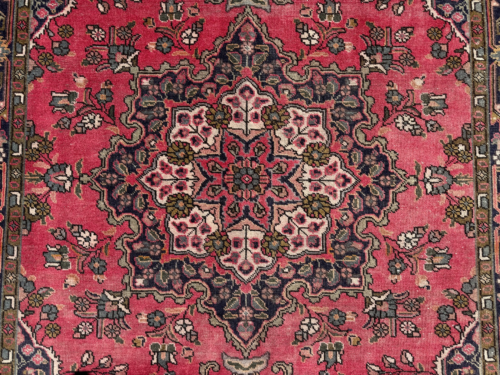 6x9 RED BLUE ANTIQUE ORIENTAL RUG HANDMADE worn old real navy wool hand-knotted gallery
