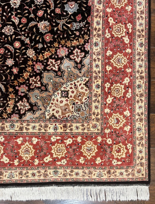 Marvelous Oriental Rug 7x10 Super Fine 50 Raj 300+ KPSI Black Rust Red Floral gallery