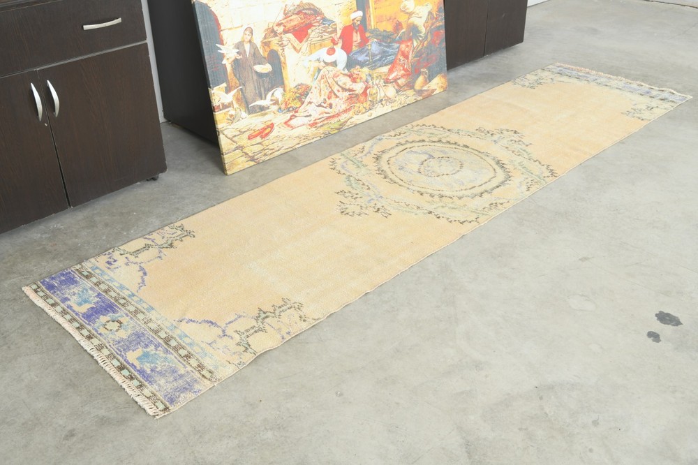 2x9 Turkish Hallway Rug Hand-Knotted Vintage Wool Runner Rug Oushak Carpet,127