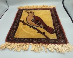Vintage Small Bird Rug Wall Hanging Textile Folk Art Fringe Hand Woven FREE SHIP