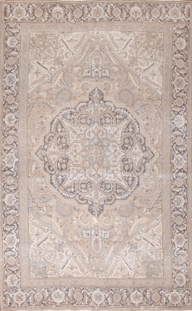 Hand-Knotted Traditional Area Rug 6x9 Ft Vintage Geometric Wool Carpet Beige Rug