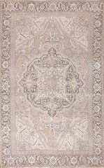 Hand-Knotted Traditional Area Rug 6×9 Ft Vintage Geometric Wool Carpet Beige Rug