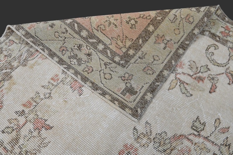 Vintage Turkish Oushak Rug, Beige 6x9 ft, Handmade Wool, Bohemian Anatolian gallery