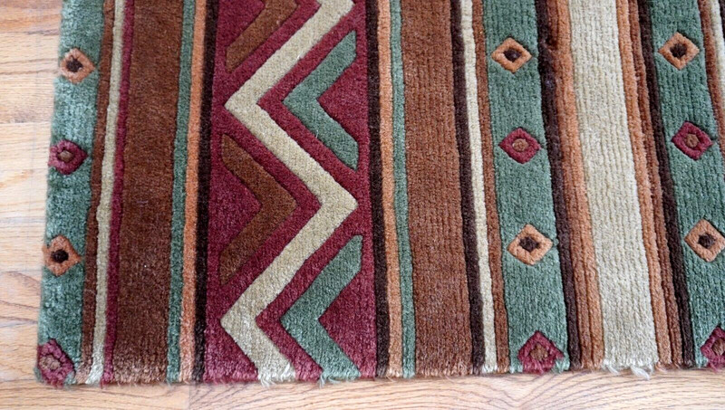 Excellent Tibetan hand knotted Wool Zig-Zag Wave Line Oriental Rug 6' x 8'8" gallery