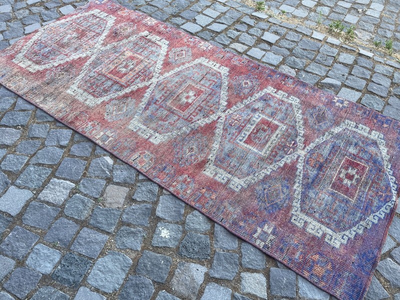 Turkish Vintage Rug Handmade Wool Rug Bohemian Runner Rug 3,2 x 6,9 ft gallery