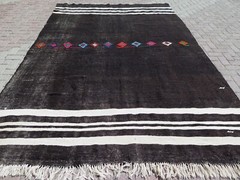 Oversize Rug Black Rug Vintage Turkish Kilim Ethnic Floor Rug Wool Rugs 91″X140″
