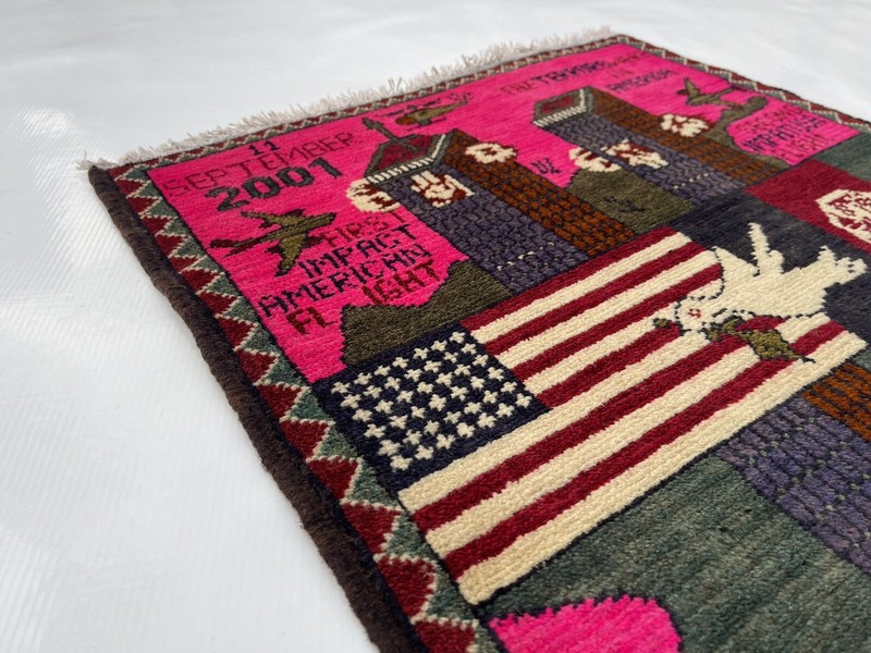 75x59cm Handmade rug 9/11 twin towers War Rug Afghan War Rug Handicrafts #264 gallery