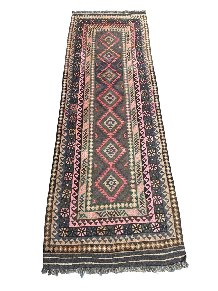 Traditional 3'4 x 9'5 Afghan Vintage Handwoven Tribal Hallway Kilim Rug Runner