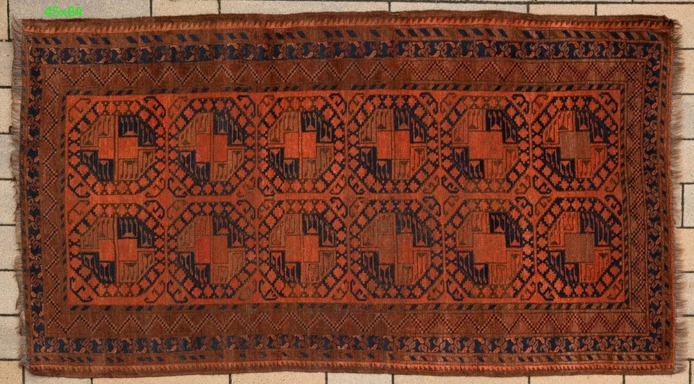 Antique Afghan Ersari Turkoman Hand-Knotted Wool Rug, Gul Design, 45 x 84 inches