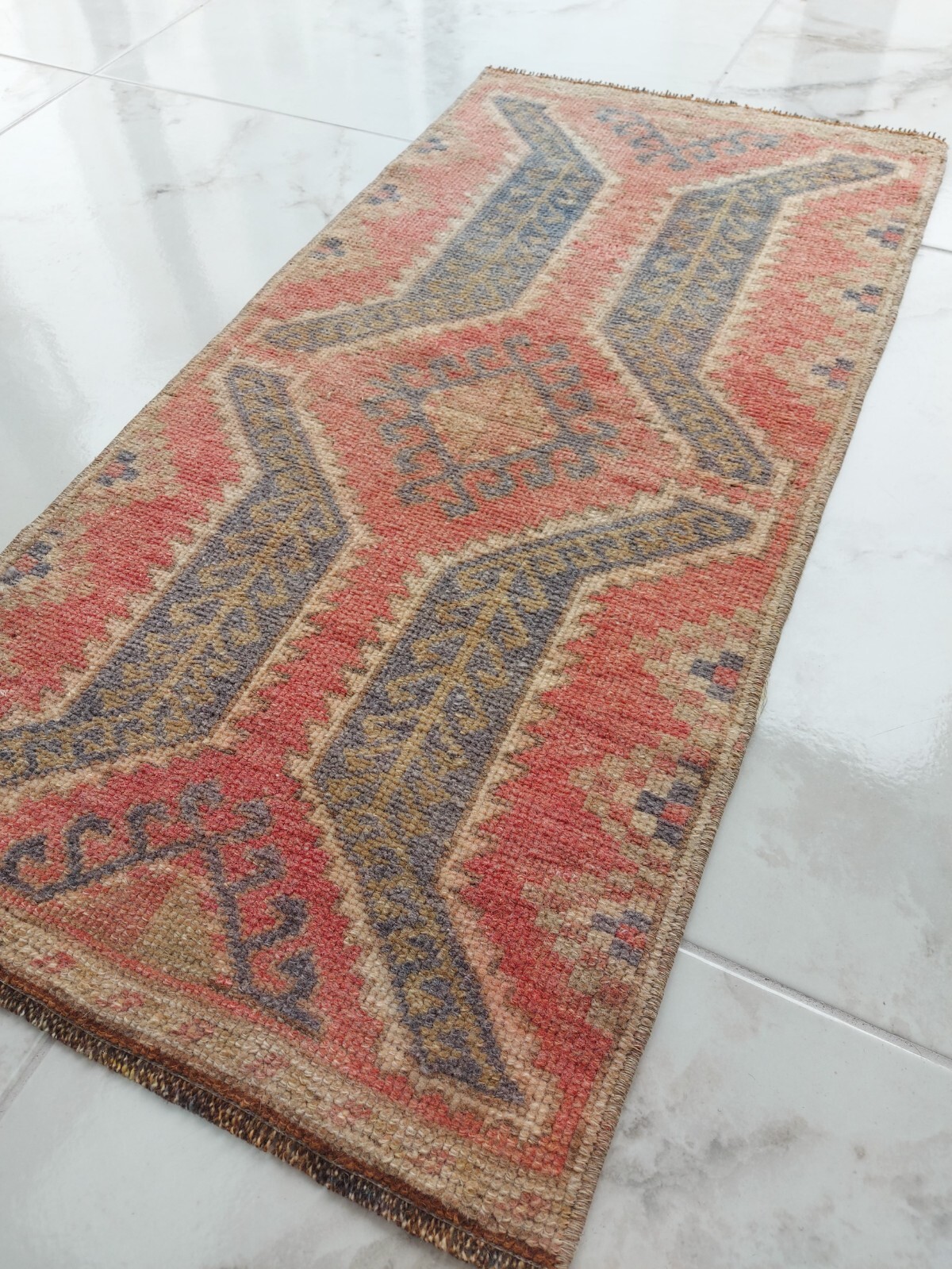 Pale Red Dragon Back Motif Antique Rug Handmade Art Deco Rug gallery