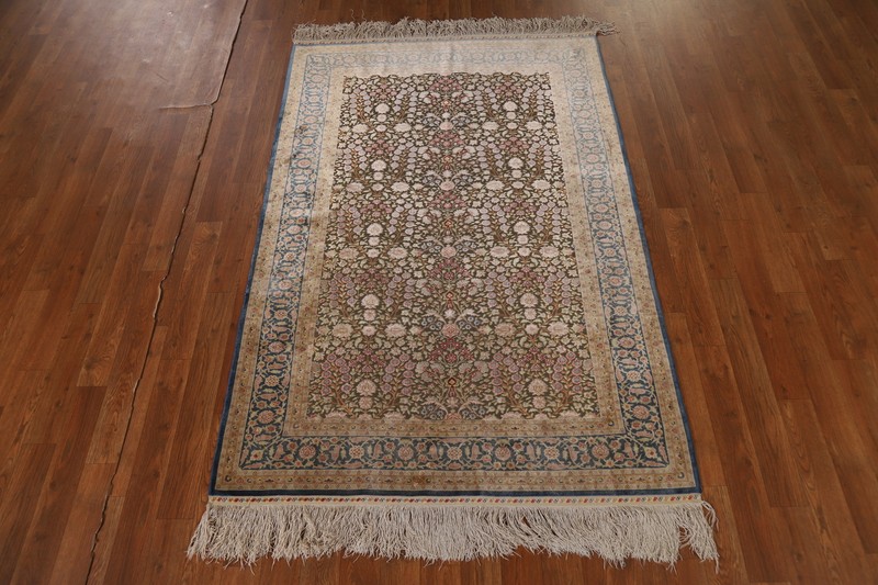 Pre-1900 Silk/ Silver Traditional Floral Hand-made Vegetable Dye Antiqu Rug 4x6 gallery