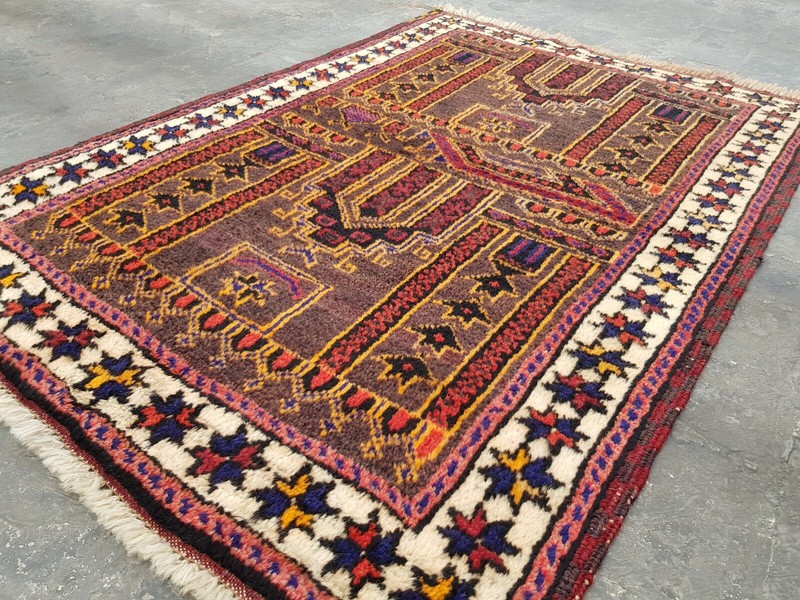 NICE Afghan Thiamani Baloch Rug prayer rug oriental wool rug vintage 132x92 cm gallery