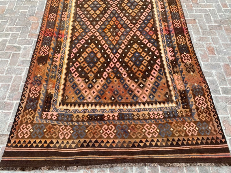 8.3x13.3 Afghan Kilim Rug Turkish Style Terracotta Geometric Handmade Flatweave gallery