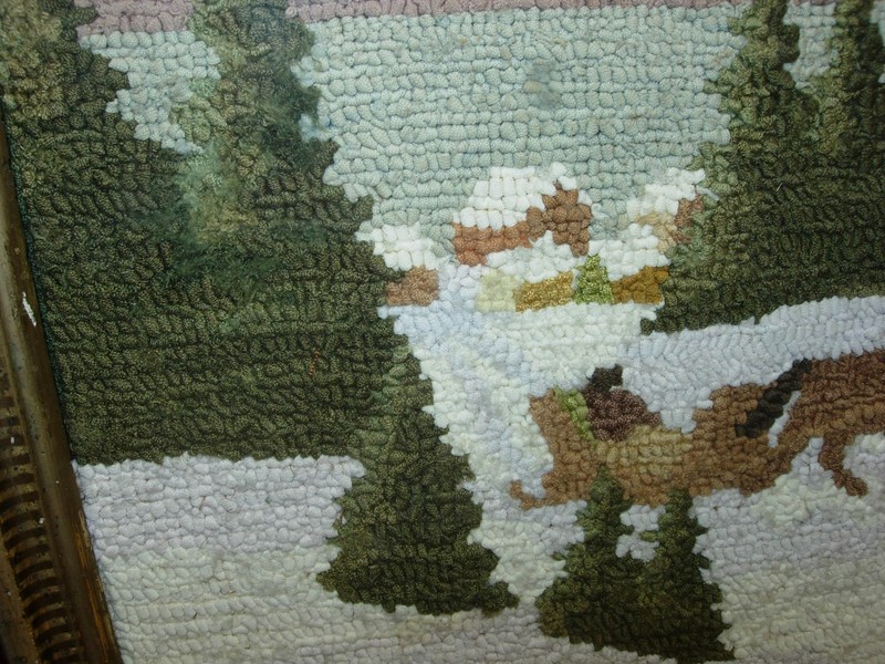 Antique Horse & Sleigh Burlap Back Hooked Rug Grenfell? Luminous Exceptional gallery