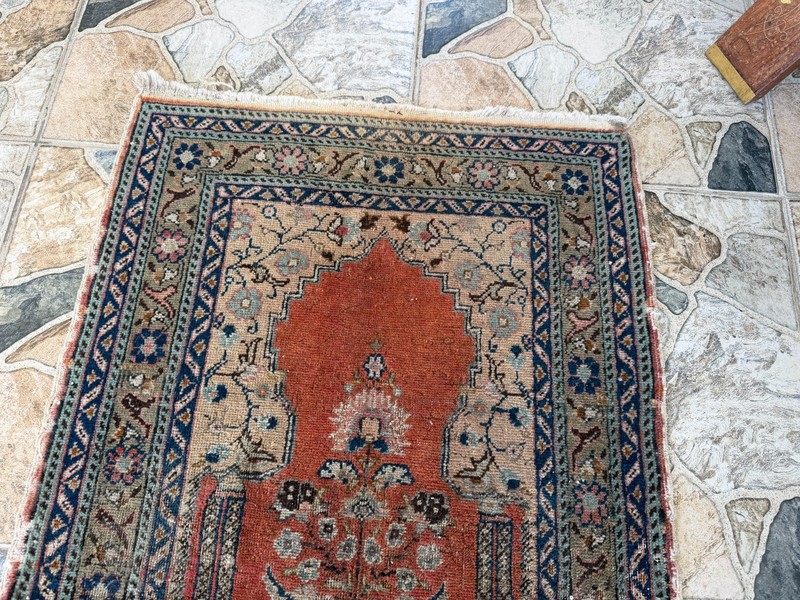 Distressed Vintage Oushak Bohemian Rug Handmade Prayer Anatolian Wool Small 2x3 gallery