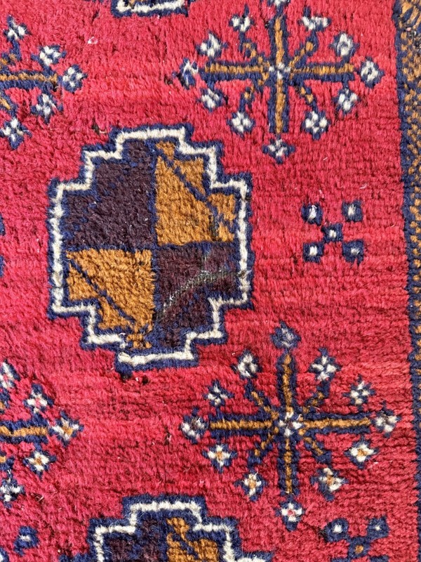 Vintage Hand Knotted Wool Tribal Rug – Red Field Geometric Medallions 33x53 gallery