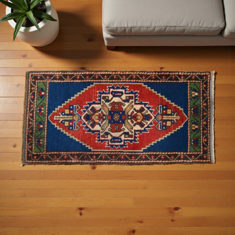 Vintage Small Rug Mat Turkish Rug Handmade Oushak Rug Door mat 2x4 ft approx gallery