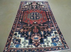Per’sian Malayer Rug 4×7, Navy Blue, Geometric Medallion, Wool