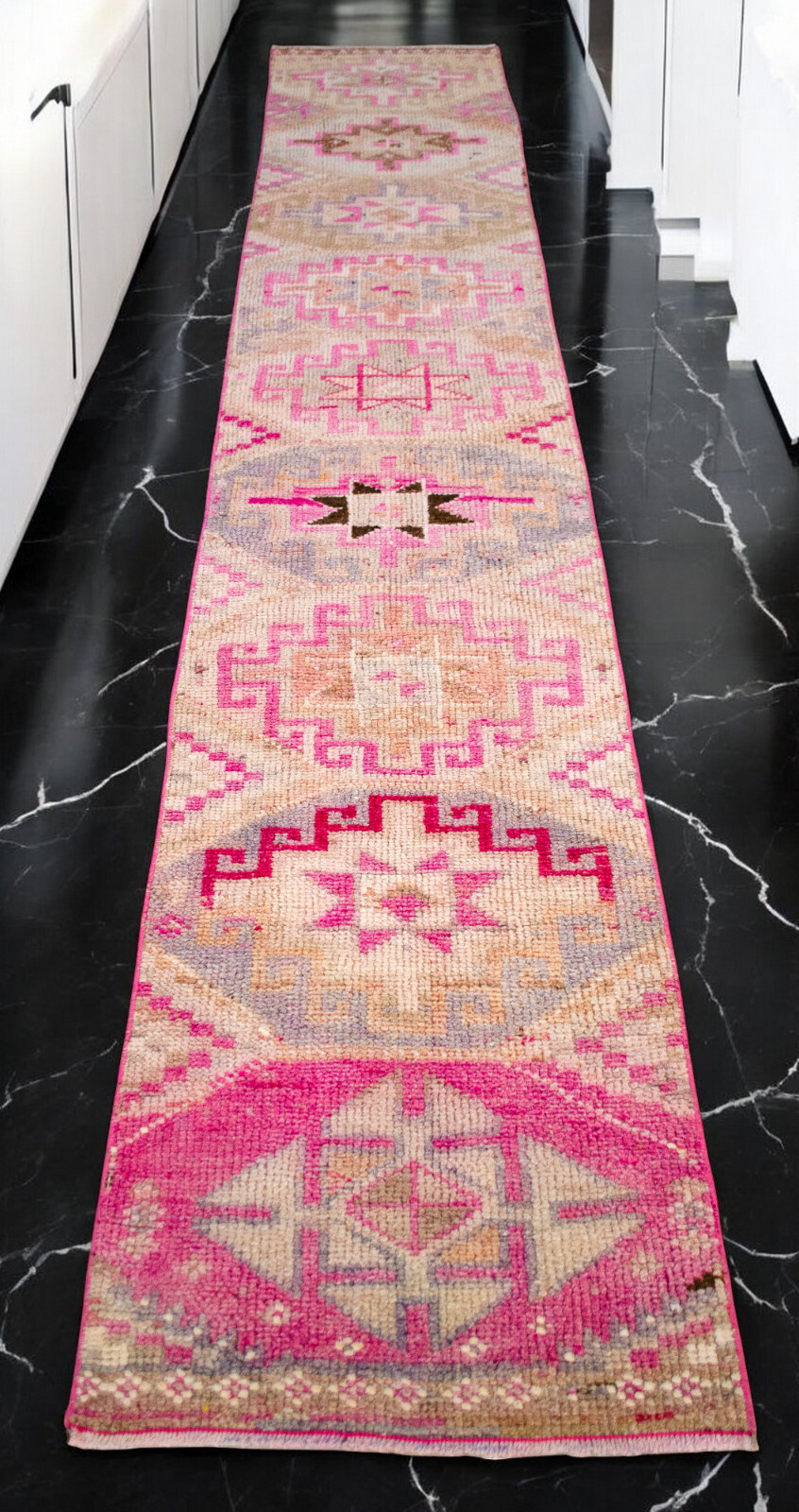 Turkish Runner Rug Hand Made Rug, Tribal Rug, Narrow Runner, PINK Rug 2 x 11 ft gallery