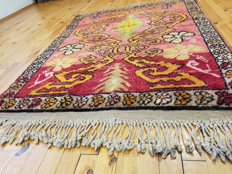 Stunning Antique 1930-1940s Wool Pile Natural Dye Tribal Folk- Art 3’2”x 4’2” gallery
