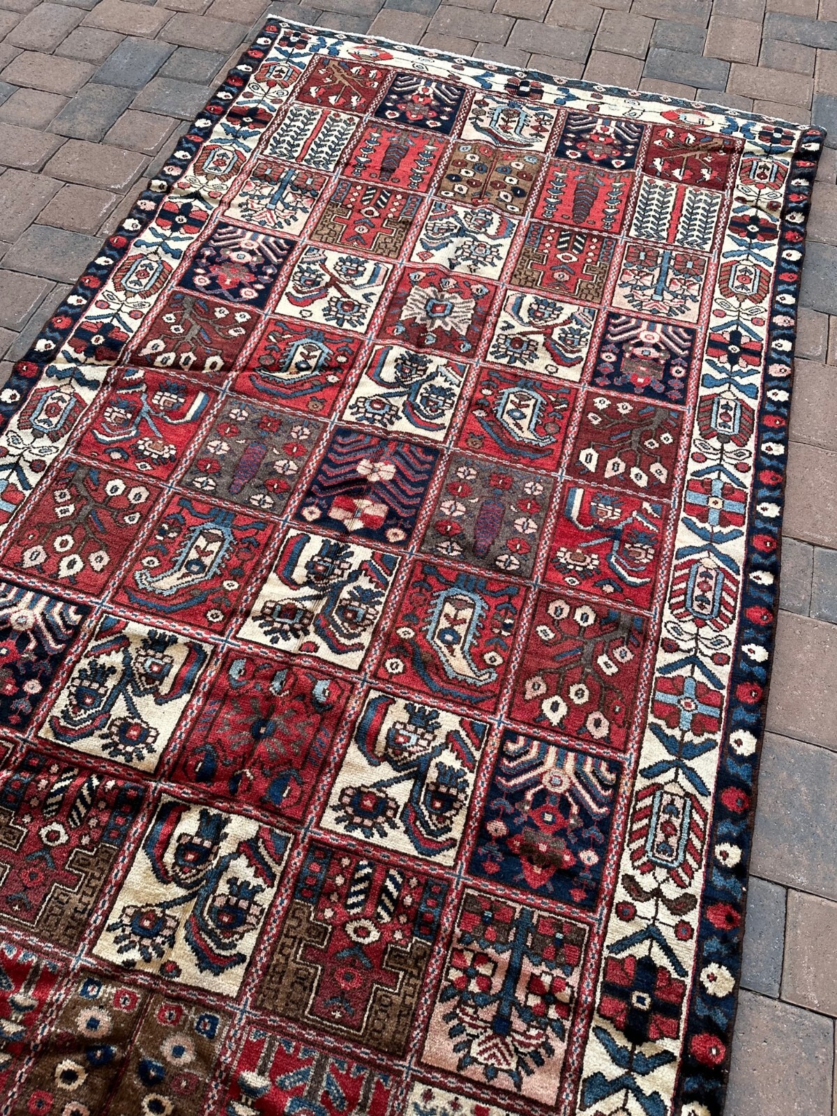 Handmade Turkish Vintage Rug,Pink & Blue 4 Seasons Design, Light Distress, 5x10 gallery
