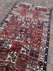 Handmade Turkish Vintage Rug,Pink & Blue 4 Seasons Design, Light Distress, 5×10