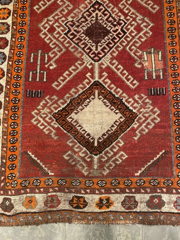 Dated 4x6 Antique Tribal Rug Vibrant Glossy Reds Tangerine Ivory 100% Wool gallery