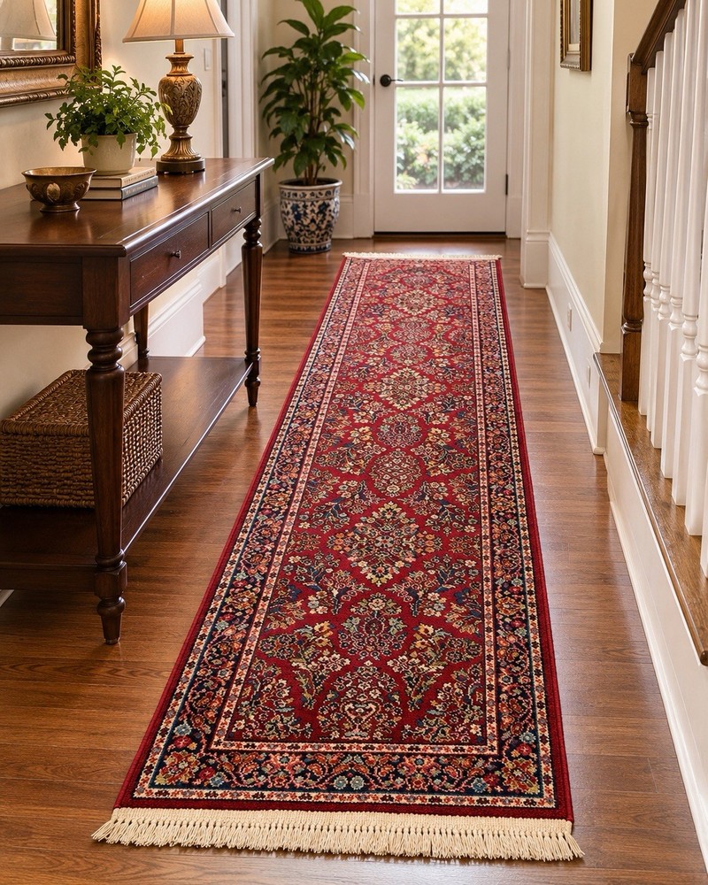 2.6' x 12' Karastan wool Rug, Red Sarouk 785, Original 700 Series