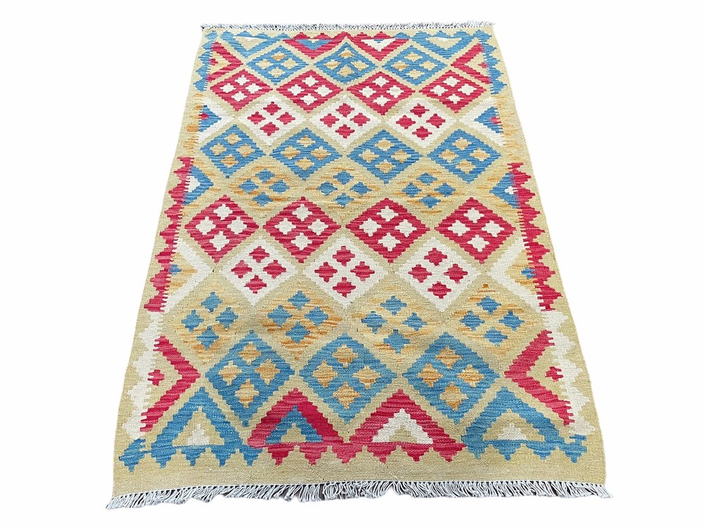 3x5 Kilim Rug Multicolor Tribal Kilim Rug 3 x 5 Tan Light Blue Red Beige New Wow