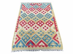3×5 Kilim Rug Multicolor Tribal Kilim Rug 3 x 5 Tan Light Blue Red Beige New Wow