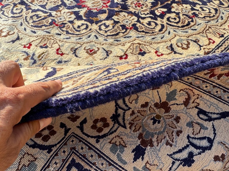 BLUE ANTIQUE ORIENTAL RUG 8x12 silk wool vintage fine handmade navy white 9x12 gallery