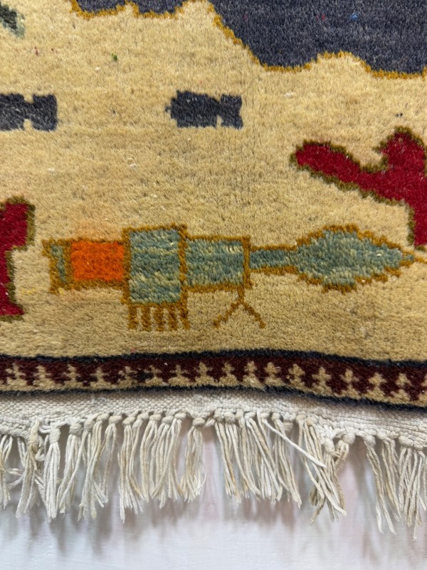 Vintage Beautiful Hand Knotted Afghan War Wool Rug Wall Hanging 78x58 Cm gallery