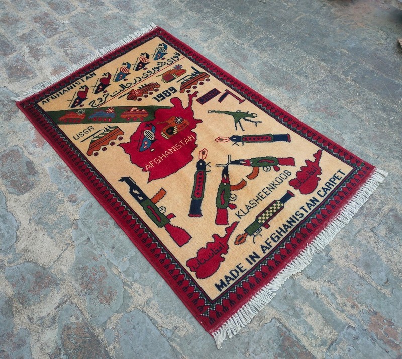 A Beautifully Handmade Afghan war Rug Rare Design Great Quality 120 X 80 Cm gallery