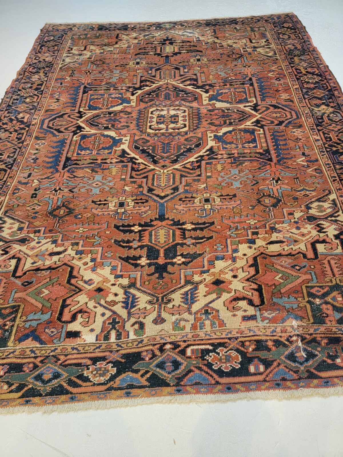 Antique Oriental Hand-Knotted Wool Area Rug Terracotta/Beige/Green 7'7" x 9'10" gallery