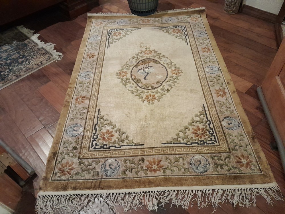 Antique 100% all Natural Silk on Silk pictorial Chinese Oriental rug 4' x 7'