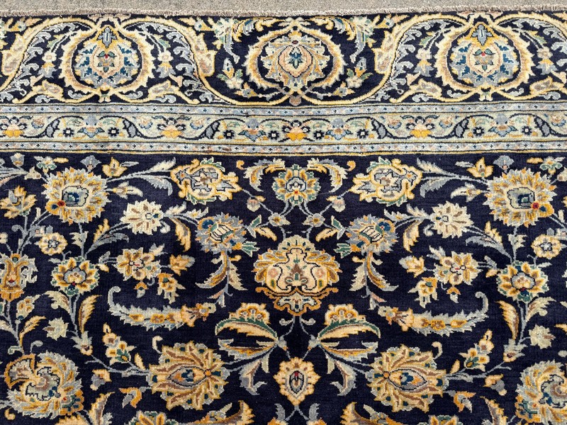 BLUE ORIENTAL RUG 9x11 HAND-KNOTTED ANTIQUE vintage handmade navy blue gold 9x12 gallery