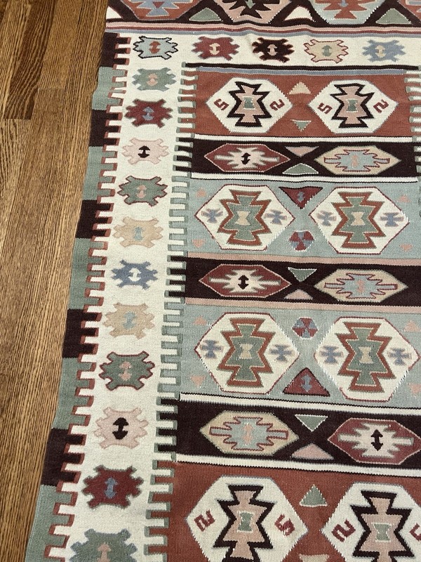 VTG 1970’s TURKISH KILIM TAPESTRY TEXTILE WALL HANGING RUNNER RUG WOOL 59" X 32" gallery