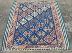 Antique Traditional Geometric Turkish Multicolor Wool Kilim Rug Carpet 176x155cm