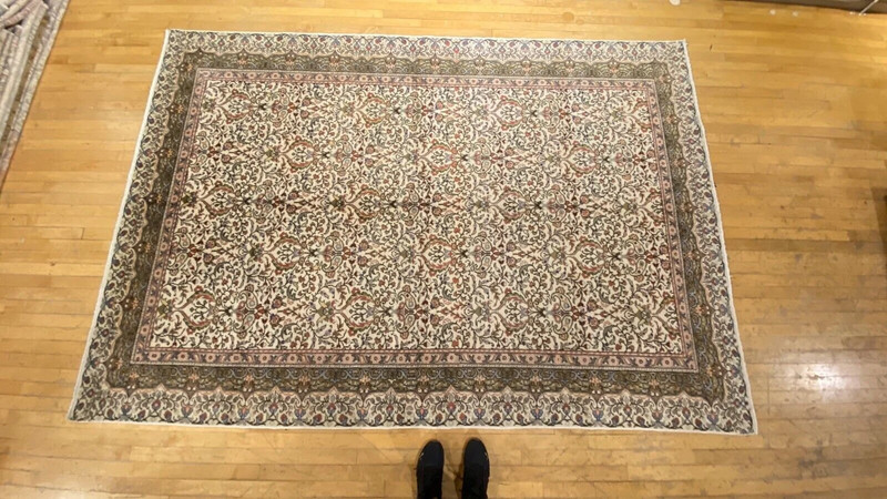 Late 1940's Antique Muted Natural Colors Wool Pile Hereke Area Rug 6’6”x9’5” gallery