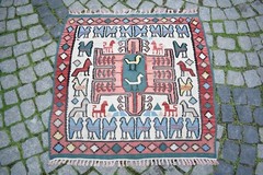 Caucasian Kilim Rug 40” x 38” Caucasian Flat Woven Kilim Animal Design Kilim