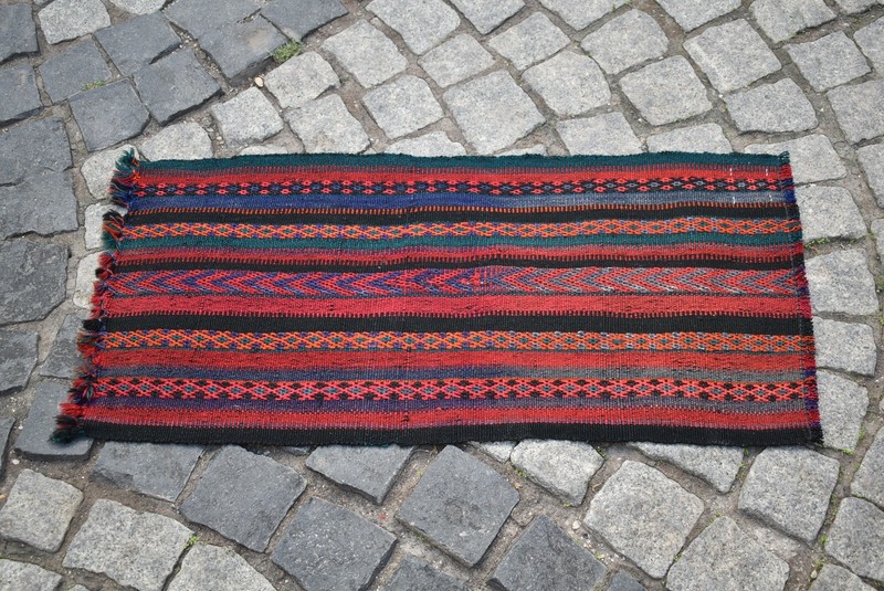 Vintage Caucasian Cicim Kilim 16'' x 33'' Embroidered Woven Small Cicim Kilim gallery
