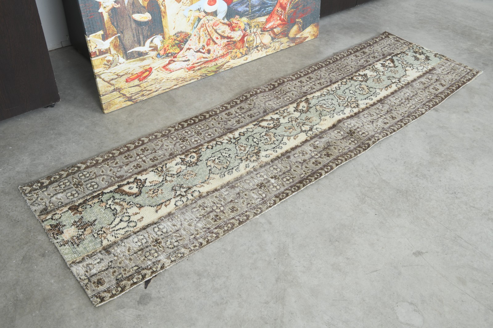 handmade faded vintage turkish runner rug 2x7 wool neutral oushak runner,177 gallery